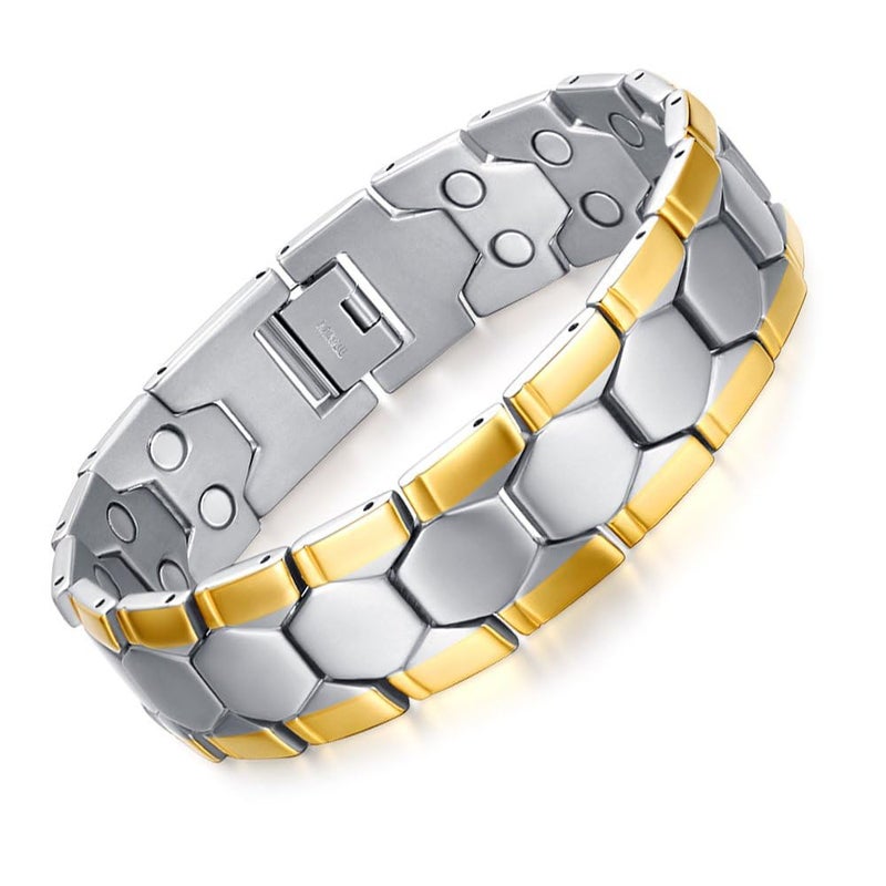 JFUME Magnetic Bracelet for Men Black Bracelet Double Row Magnets with Link Remove Tool 8.5" Adjustable - Image 1